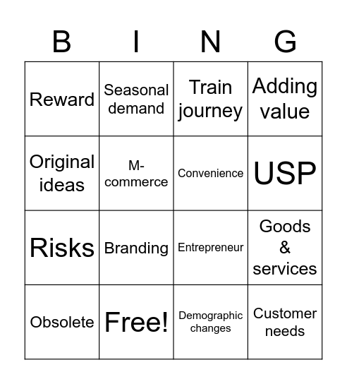 Enterprise & Entrepreneurship Bingo Card