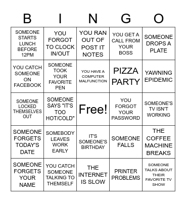 Work Week Bingo Card