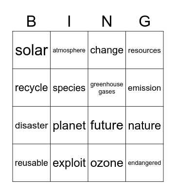 The envioronment/climate change Bingo Card