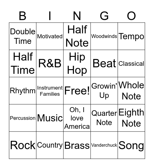 Music Bingo Card