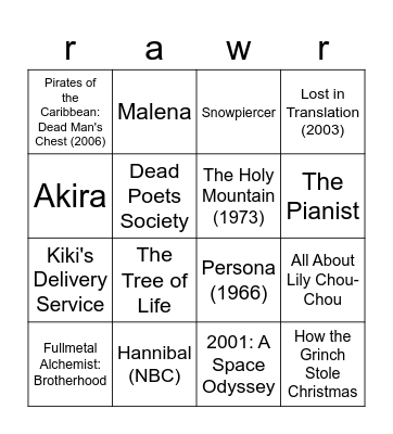 merins fav movies/tv shows Bingo Card