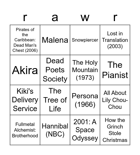 merins fav movies/tv shows Bingo Card