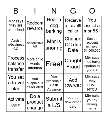 Credit cards Bingo Card