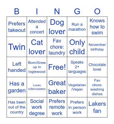 Getting to Know You Bingo Card