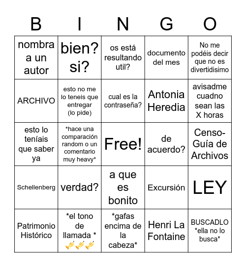 ARCHIVO Bingo Card