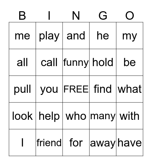 My Sight Words Bingo Card