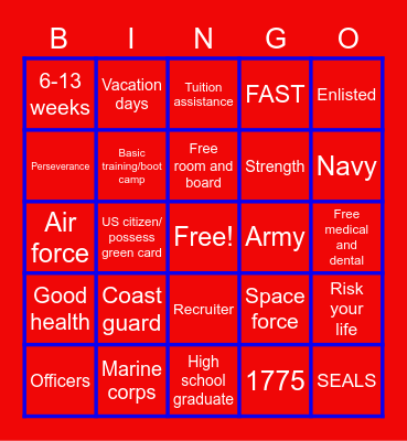 Military Bingo Card