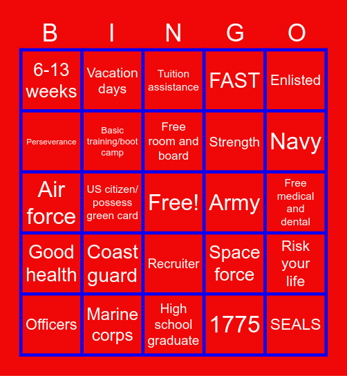 Military Bingo Card