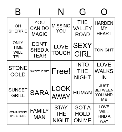 LOST 80'S Bingo Card