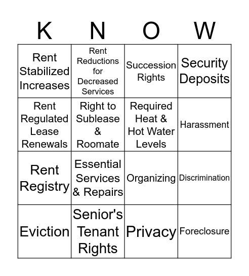 Tenant's Rights Bingo! Bingo Card