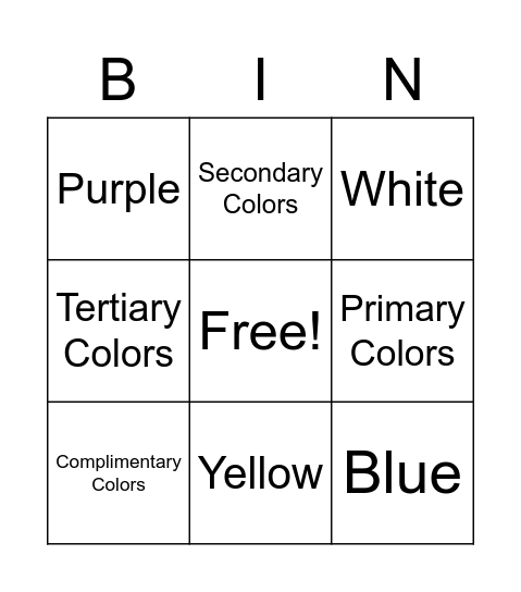 Color Review Bingo Card