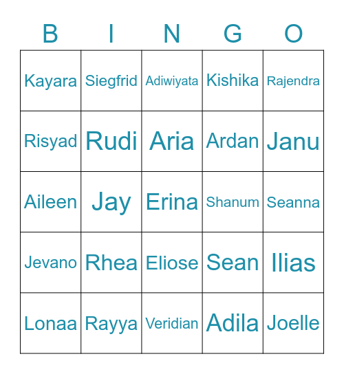 Veridian. Bingo Card