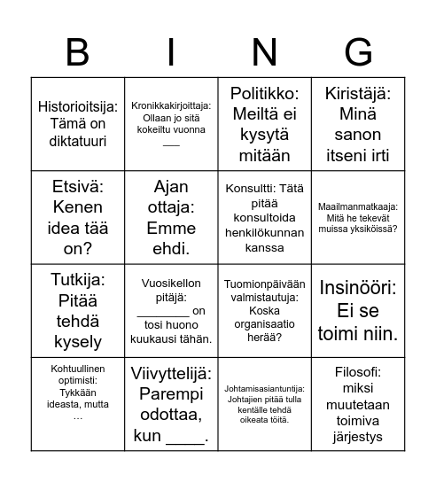 VASTARINTA BINGO Card