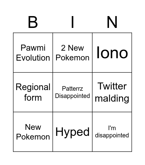 Untitled Bingo Card