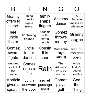Addams Family Bingo Card