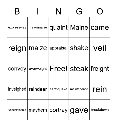 Long A bingo Card