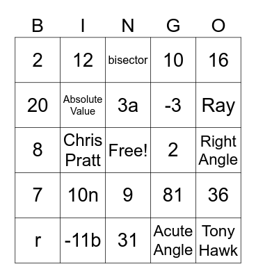 Math Bingo 10-14 Bingo Card