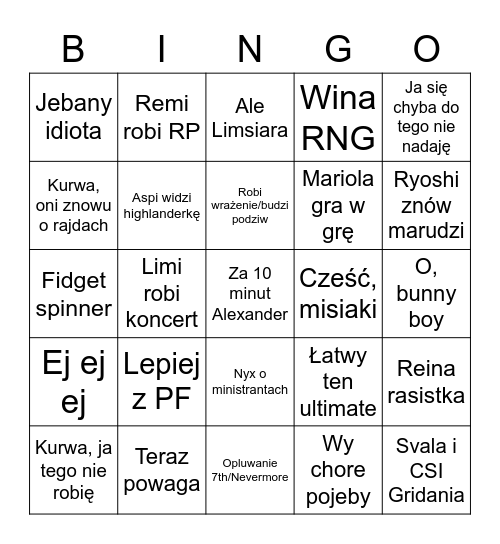 Czarna Kompania Bingo Card