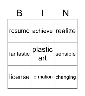 English Class Bingo Card