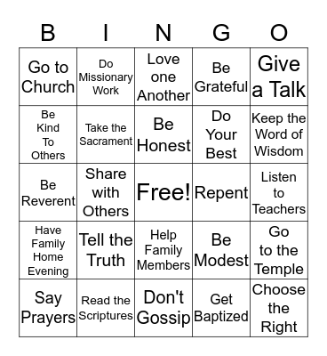 Showing Love to Jesus Bingo Card