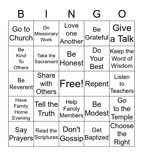 Showing Love to Jesus Bingo Card