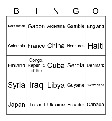 Capital City Bingo Card