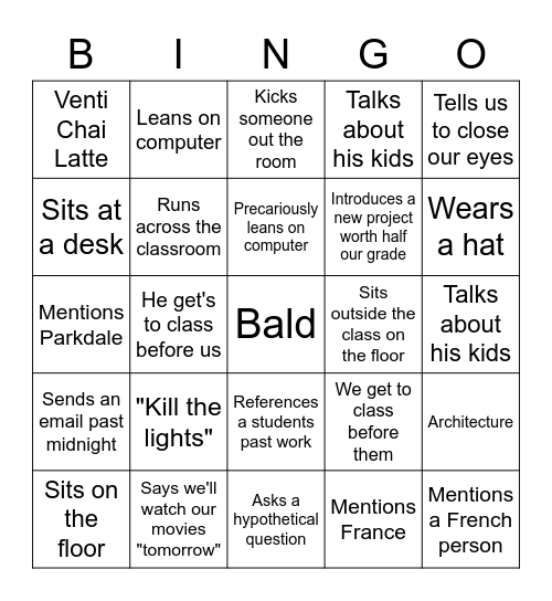 Mr. Morgan Bingo Card