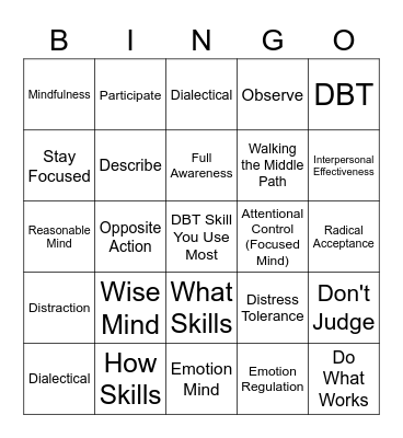 DBT Skills Bingo! Bingo Card