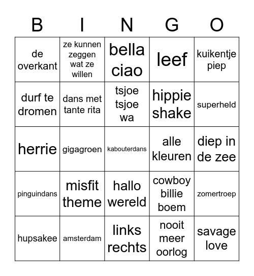 muziekbingo Card