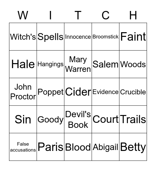 The Crucible  Bingo Card