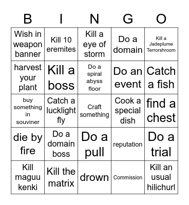 nilou Bingo Card