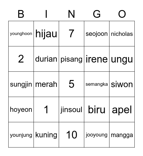 seulgi Bingo Card