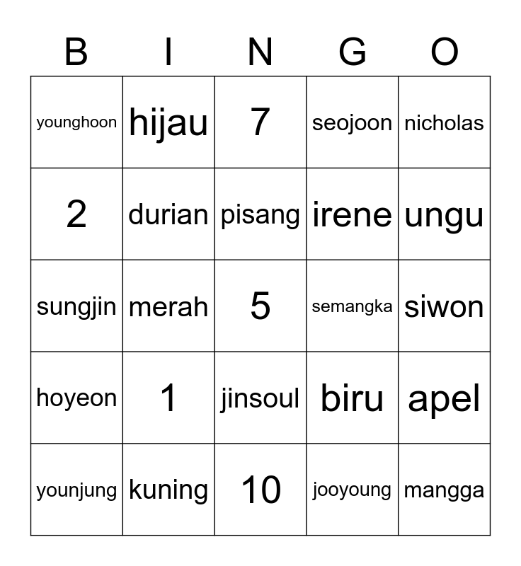 seulgi Bingo Card