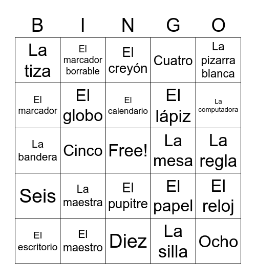 5 Lección 2 Vocab Bingo Card