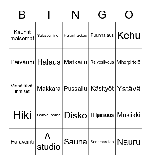 Hyvän olon bingo Card