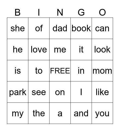 Word Wall Bingo Card