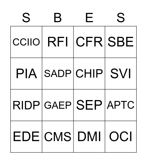 SBEngo Bingo Card