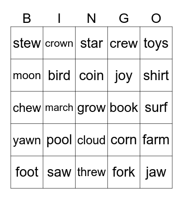 Sam's Bingo Card