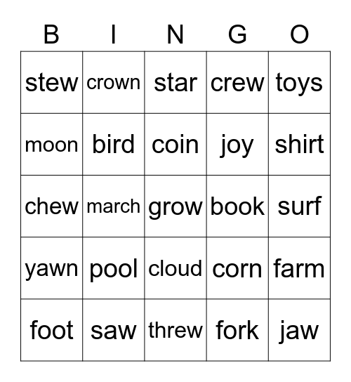 Sam's Bingo Card