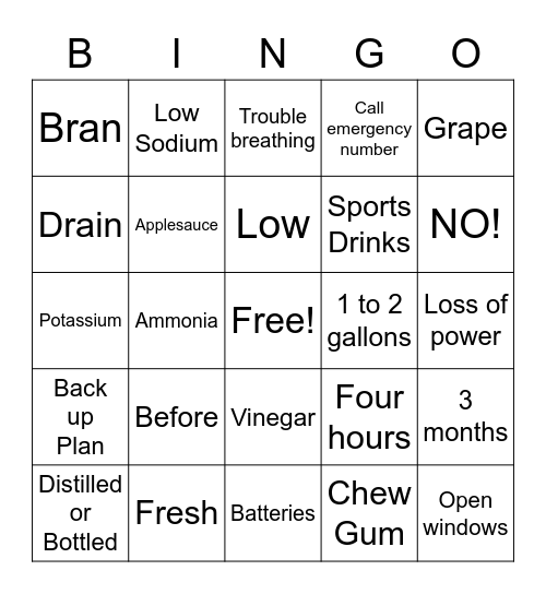 Emergency Preparedness! Bingo Card