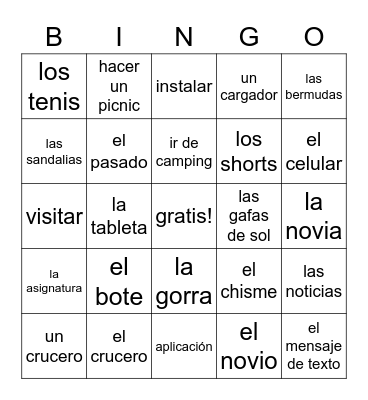 Español 2 Unidad 1 Lec. B Bingo Card