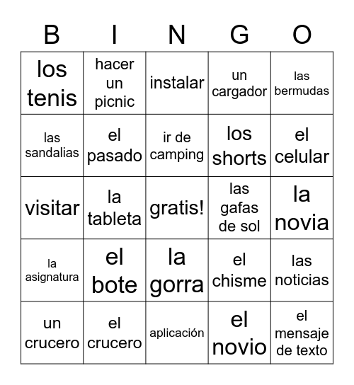 Español 2 Unidad 1 Lec. B Bingo Card