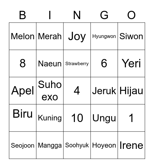 PUNYA HOYEON Bingo Card