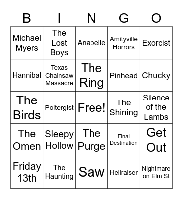 Scary Movies Bingo Card