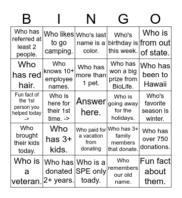 Find a donor... Bingo Card