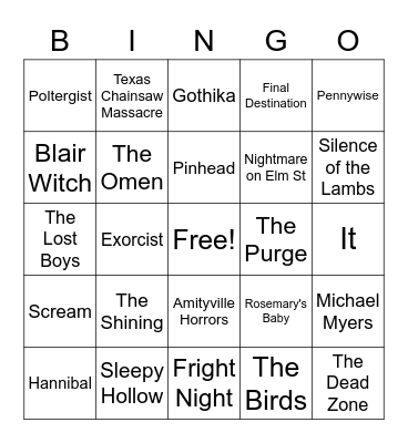 Scary Movies Bingo Card