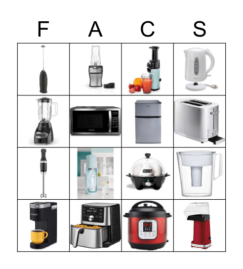 Small Appliance Bingo Card