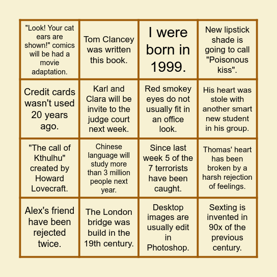 Incorrect passives bingo Card