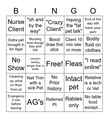 Vet Tech Bingo! Bingo Card