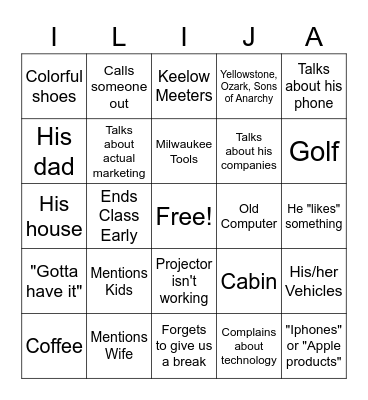 Ilija Marketing Bingo Card